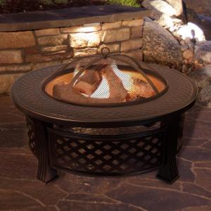 imageFire Pit  32Inch Outdoor Fireplace with Spark Screen Poker and Cover  WoodBurning Fire Pit for Yard Patio or Camping by Pure Garden Bronze