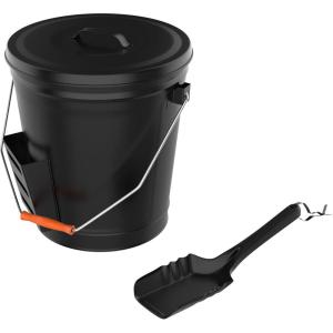 imageHomeComplete 475 Gallon Black Ash Bucket with Lid and ShovelEssential Tools for Fireplaces Fire Pits Wood Burning StovesHearth Accessories