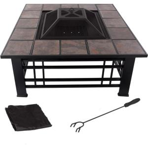 imagePure Garden 50154 26quot Woven Square Fire Pit BronzeBlack with Orange