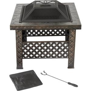 imagePure Garden 50154 26quot Woven Square Fire Pit BronzeBronze
