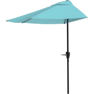 imagePure Garden Half Umbrella Outdoor Patio Shade  9 ft Half Patio Umbrella with Easy Crank  Small Canopy for Balcony Table or DeckBlue