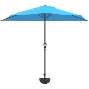 imagePure Garden Half Umbrella Outdoor Patio Shade  9 ft Half Patio Umbrella with Easy Crank  Small Canopy for Balcony Table or DeckBrilliant Blue
