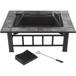 imagePure Garden W150098 37quot Tile Rectangular Fire Pit BlackRectangle
