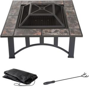 imagePure Garden W150098 37quot Tile Rectangular Fire Pit BlackSquare
