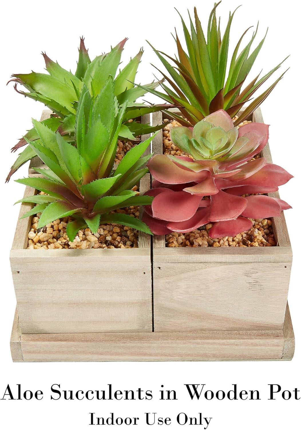 imageHome Pure Garden Faux Succulents  Assorted Lifelike Plastic Greenery Arrangement with Decorative Wooden Boxes for Indoor or Office 4 in 1 Set