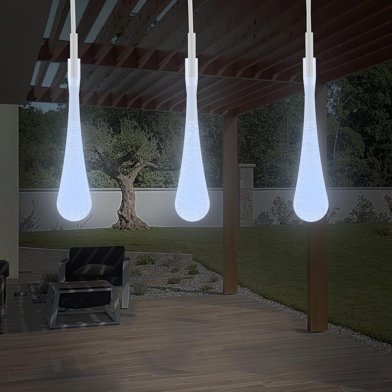 imagePure Garden 50LG1016 String Set of 2 30 Bulb Solar Power Outdoor LED Decor Tear Drop Lighting with 8 Modes and Rechargeable Battery MultiColorCool White