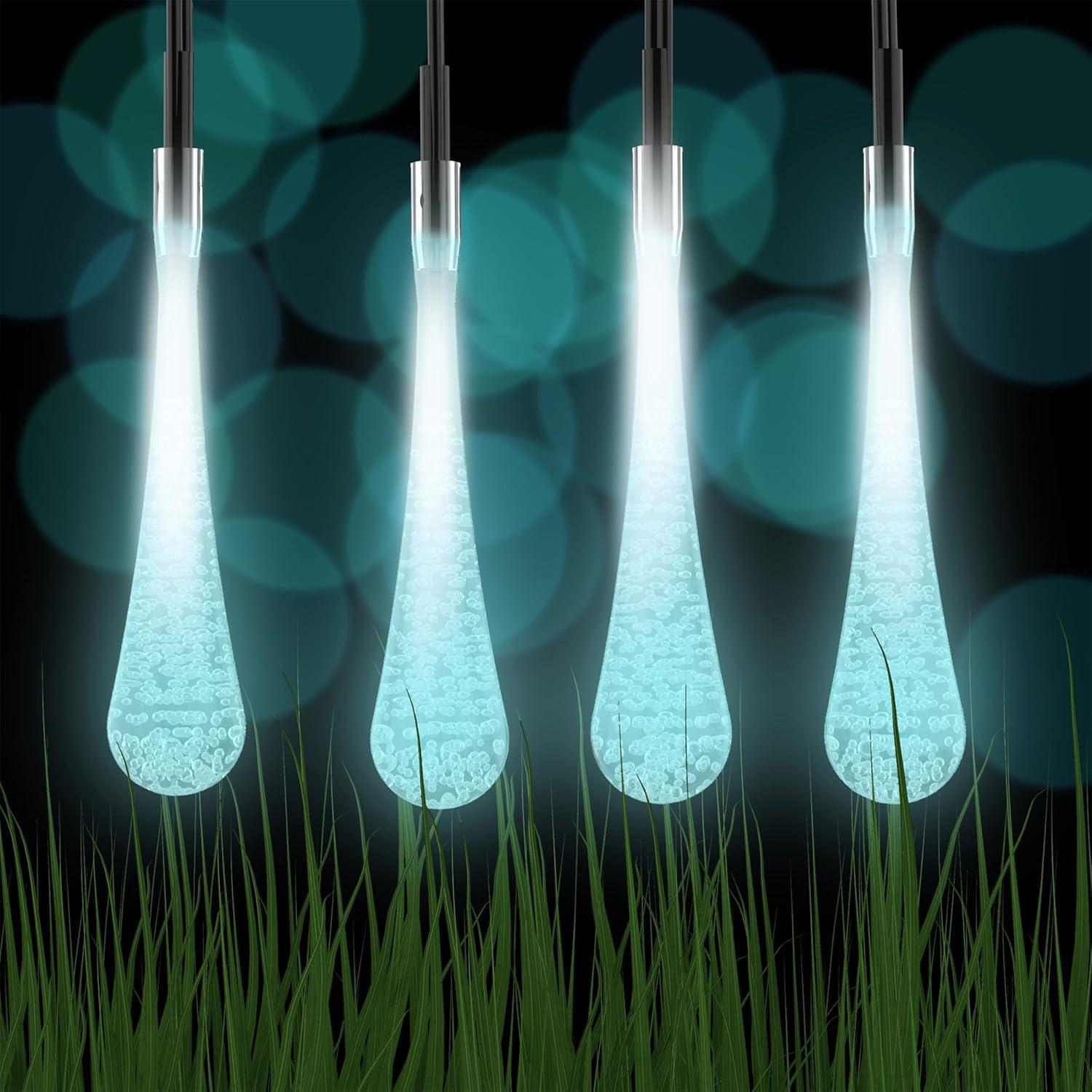 imagePure Garden 50LG1016 String Set of 2 30 Bulb Solar Power Outdoor LED Decor Tear Drop Lighting with 8 Modes and Rechargeable Battery MultiColorCool White