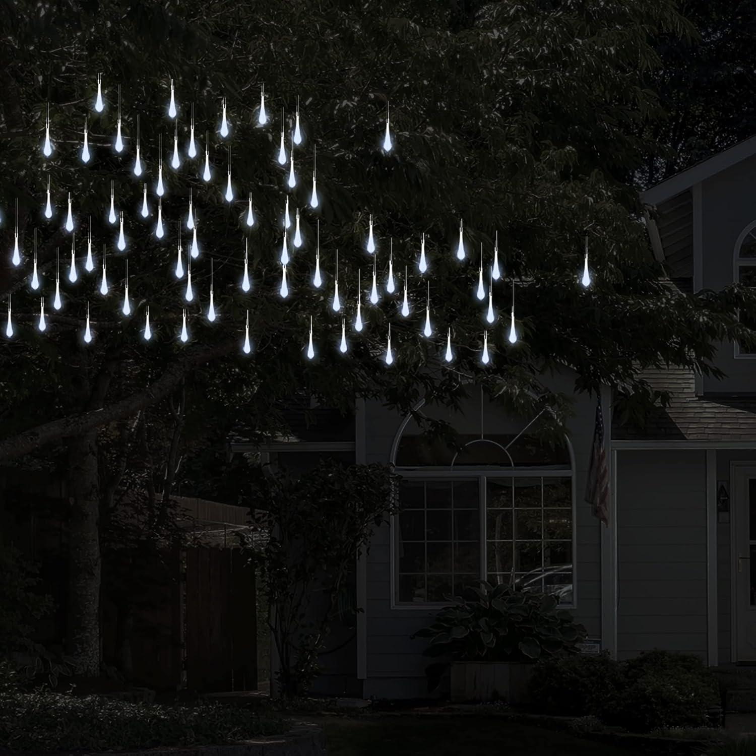 imagePure Garden 50LG1016 String Set of 2 30 Bulb Solar Power Outdoor LED Decor Tear Drop Lighting with 8 Modes and Rechargeable Battery MultiColorCool White