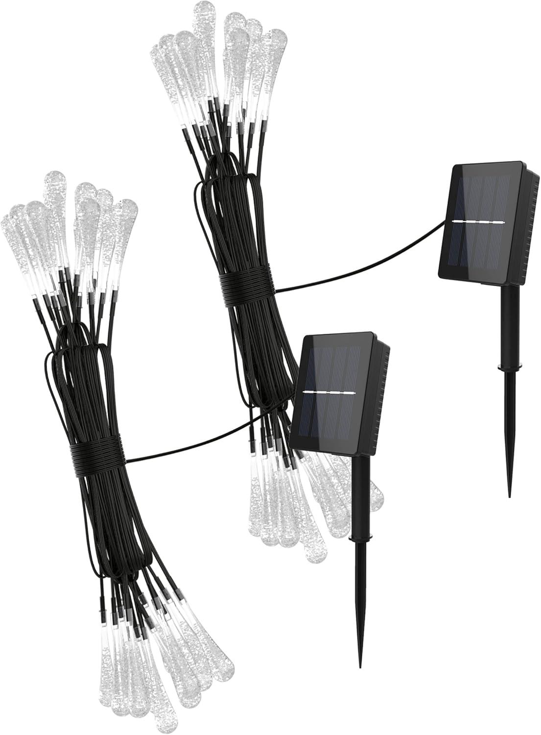 imagePure Garden 50LG1016 String Set of 2 30 Bulb Solar Power Outdoor LED Decor Tear Drop Lighting with 8 Modes and Rechargeable Battery MultiColorCool White