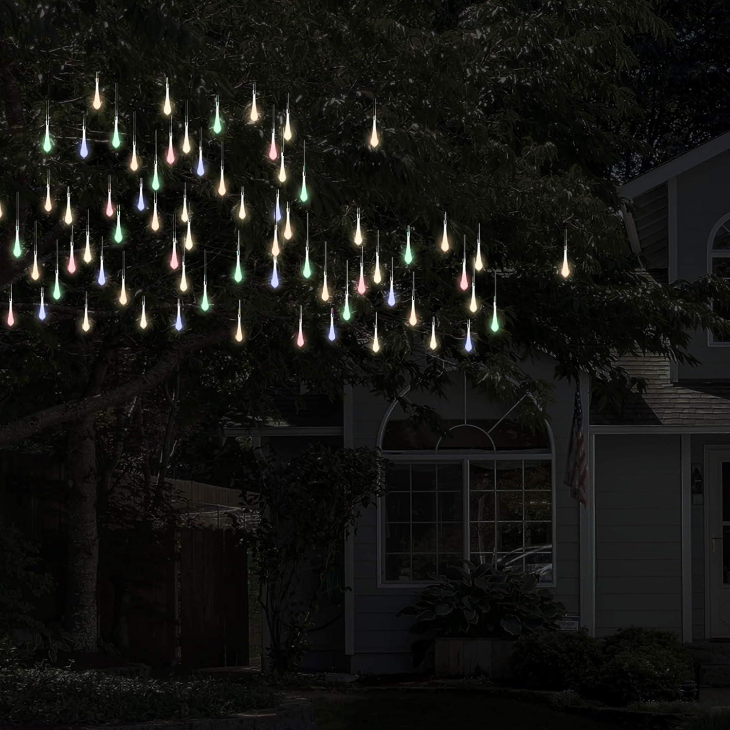 imagePure Garden 50LG1016 String Set of 2 30 Bulb Solar Power Outdoor LED Decor Tear Drop Lighting with 8 Modes and Rechargeable Battery MultiColorMulticolor