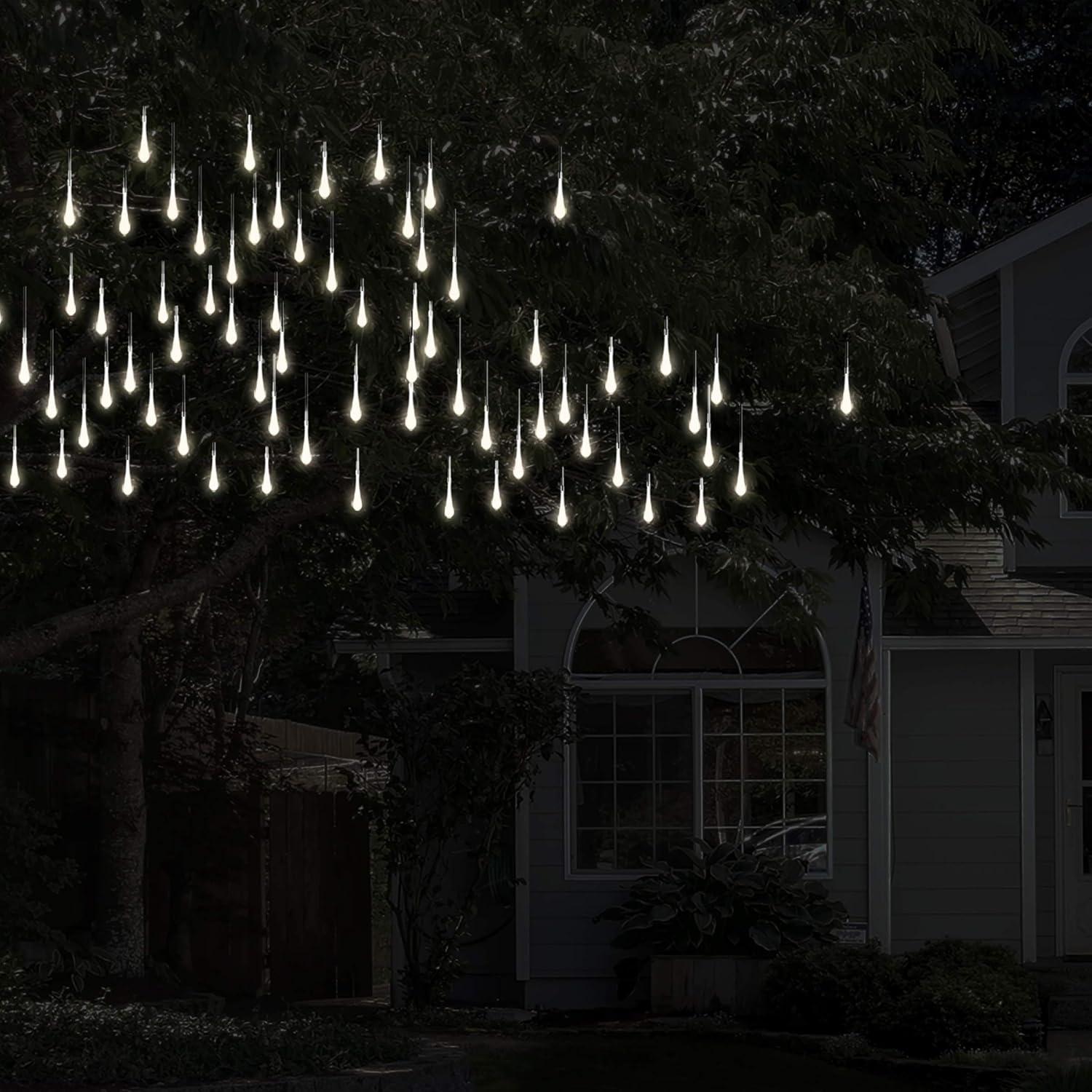 imagePure Garden 50LG1016 String Set of 2 30 Bulb Solar Power Outdoor LED Decor Tear Drop Lighting with 8 Modes and Rechargeable Battery MultiColorWarm White