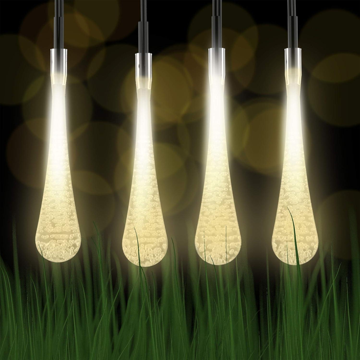 imagePure Garden 50LG1016 String Set of 2 30 Bulb Solar Power Outdoor LED Decor Tear Drop Lighting with 8 Modes and Rechargeable Battery MultiColorWarm White