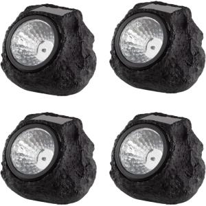 imagePure Garden 5021 Powered Rock Outdoor Weather FauxStone LED Solar Lights Set for Paths Gardens and Landscaping 4PACK Black 4 CountBlack