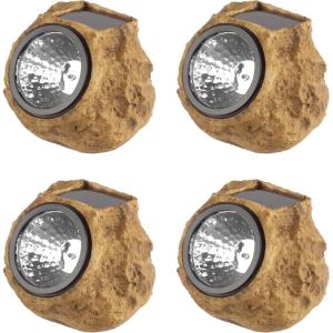 imagePure Garden 5021 Powered Rock Outdoor Weather FauxStone LED Solar Lights Set for Paths Gardens and Landscaping 4PACK Black 4 CountBrown