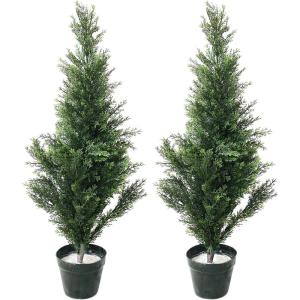 imagePure Garden Cedar Artificial Trees for OutdoorsLarge Faux Potted Evergreen Plants for Decoration at Home or Office 34quot Green 2 Pieces34