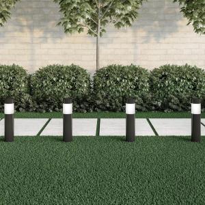 imagePure Garden Solar Lights Outdoor Waterproof 6Pack  15 Stainless Steel Bollard Solar Pathway Lights  Stake Outdoor LED Lighting for Yard Drive Path or Landscape Lighting BlackBlack With White Lights