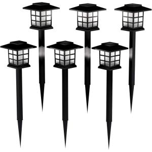 imagePure Garden Solar Pathway Coach Lights  Set of 6 WaterResistant Outdoor Stake Lighting for Garden Landscape Patio Garden and Walkway Black