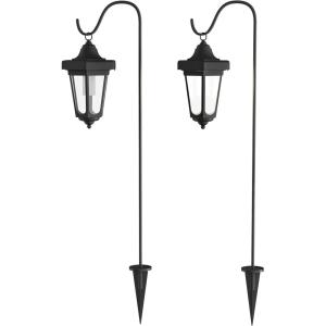imageSet of 2 Solar Lanterns  Waterproof Hanging Coach LED Lights with Shepherd Hooks for Mounting  Garden Decor for Outside by Pure Garden Black