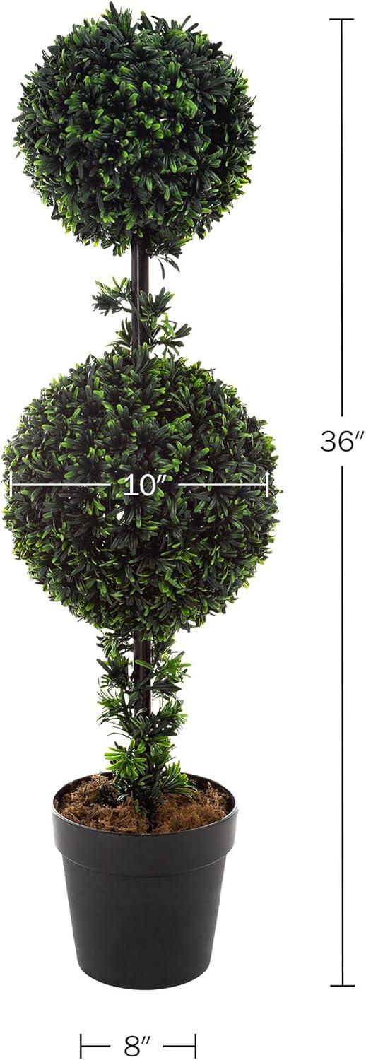 imageArtificial Topiary Tree  36Inch Double Ball Podocarpus Fake Plant  Realistic Indoor or Outdoor Potted Faux Plants for Home Decor by Pure Garden3ft