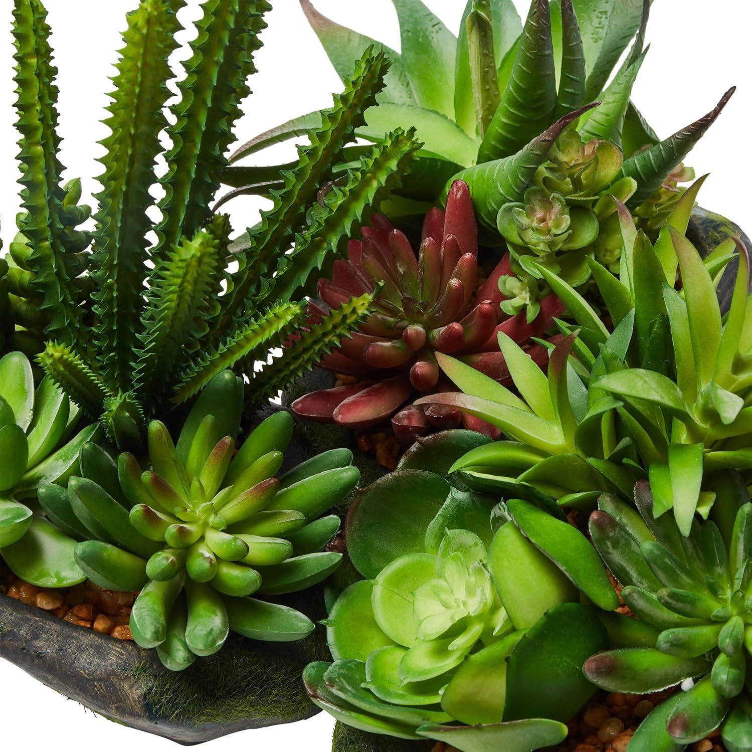imagePure Garden Artificial Succulent Plants  3Piece Arrangement Set in Faux Stone Pots and Assorted Sizes  Lifelike Greenery for Home DecorationGray  Green