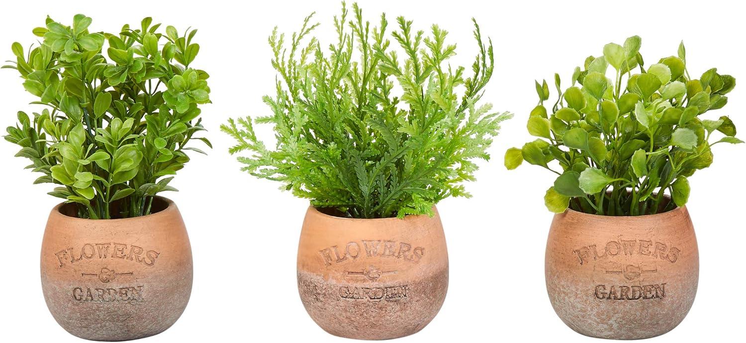imagePure Garden Artificial Succulent Plants  3Piece Arrangement Set in Faux Stone Pots and Assorted Sizes  Lifelike Greenery for Home DecorationOrange  Green