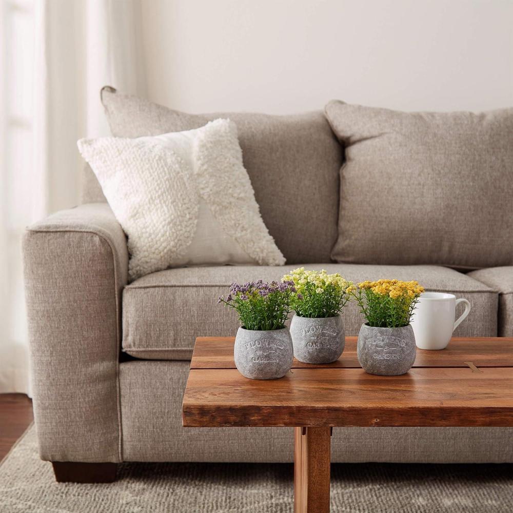 imagePure Garden Artificial Succulent Plants  3Piece Arrangement Set in Faux Stone Pots and Assorted Sizes  Lifelike Greenery for Home DecorationIvory  Yellow   Purple