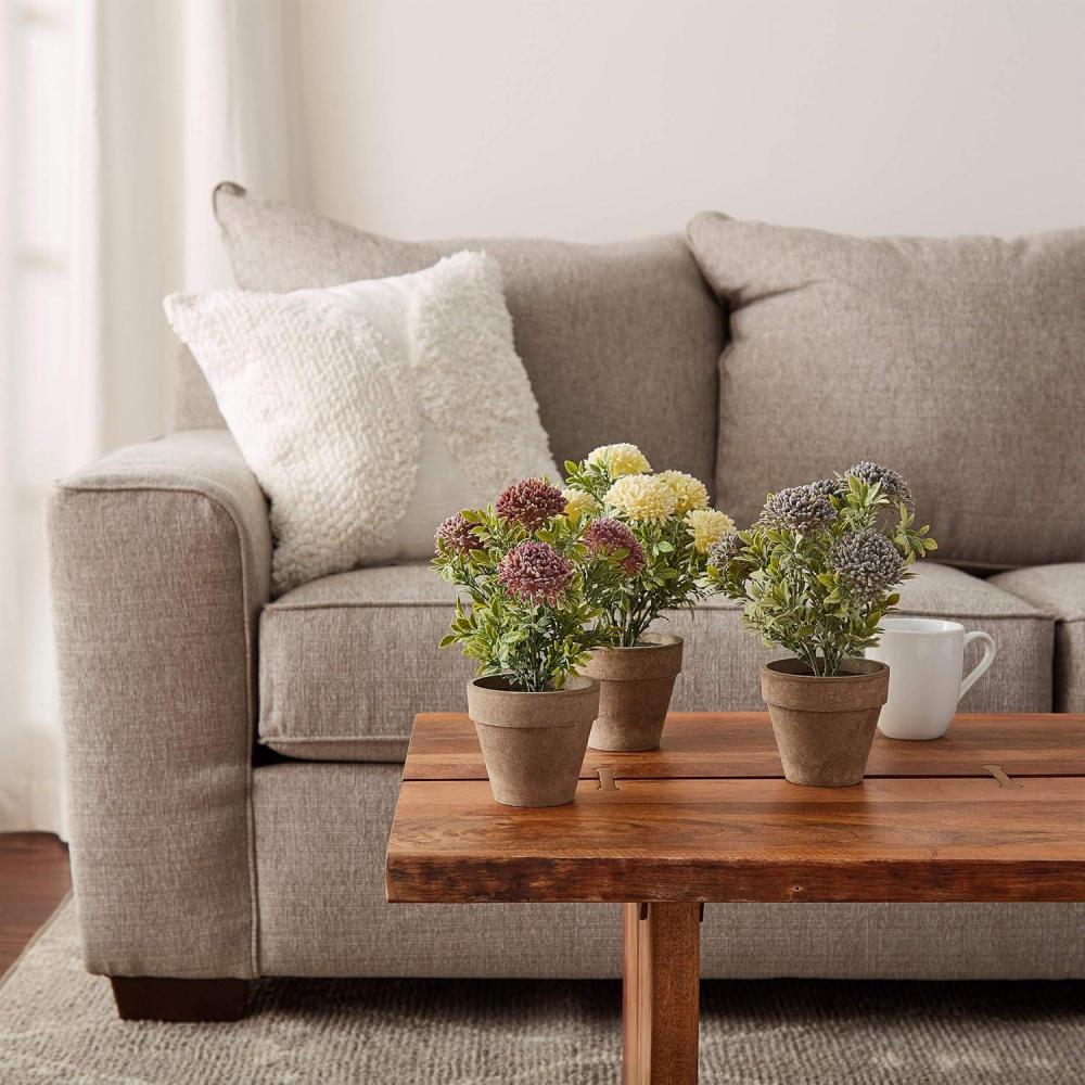 imagePure Garden Artificial Succulent Plants  3Piece Arrangement Set in Faux Stone Pots and Assorted Sizes  Lifelike Greenery for Home DecorationViolet  Lavender   Cream