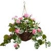 imageFaux Flowers White Geranium Hanging Natural and Lifelike Floral Arrangement with Basket for Home or Office by Pure GardenHot Pink