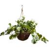 imageFaux Flowers White Geranium Hanging Natural and Lifelike Floral Arrangement with Basket for Home or Office by Pure GardenWhite