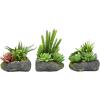 imagePure Garden Artificial Succulent Plants  3Piece Arrangement Set in Faux Stone Pots and Assorted Sizes  Lifelike Greenery for Home DecorationGray  Green