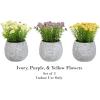 imagePure Garden Artificial Succulent Plants  3Piece Arrangement Set in Faux Stone Pots and Assorted Sizes  Lifelike Greenery for Home DecorationIvory  Yellow   Purple
