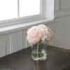 imageRose and Hydrangea Floral Arrangement  Pink and Cream Artificial Flowers in Decorative Clear Glass Round Vase with Faux Water by Pure Garden