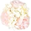imageRose and Hydrangea Floral Arrangement  Pink and Cream Artificial Flowers in Decorative Clear Glass Round Vase with Faux Water by Pure Garden