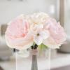 imageRose and Hydrangea Floral Arrangement  Pink and Cream Artificial Flowers in Decorative Clear Glass Round Vase with Faux Water by Pure Garden