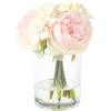 imageRose and Hydrangea Floral Arrangement  Pink and Cream Artificial Flowers in Decorative Clear Glass Round Vase with Faux Water by Pure Garden
