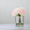 imageRose and Hydrangea Floral Arrangement  Pink and Cream Artificial Flowers in Decorative Clear Glass Round Vase with Faux Water by Pure Garden