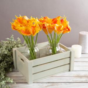 imageArtificial CallaLily with Stems  Real Touch Fake Flowers for Home Decor Wedding BridalBaby Shower More 24 Pc Set by Pure Garden Sunset OrangeSunset Orange