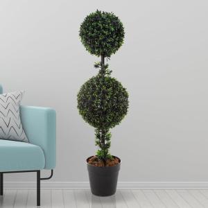 imageArtificial Topiary Tree  36Inch Double Ball Podocarpus Fake Plant  Realistic Indoor or Outdoor Potted Faux Plants for Home Decor by Pure Garden3ft