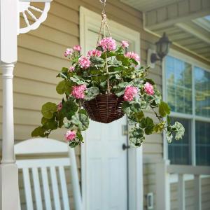 imageFaux Flowers White Geranium Hanging Natural and Lifelike Floral Arrangement with Basket for Home or Office by Pure GardenHot Pink