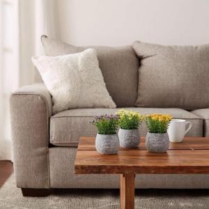 imagePure Garden Artificial Succulent Plants  3Piece Arrangement Set in Faux Stone Pots and Assorted Sizes  Lifelike Greenery for Home DecorationIvory  Yellow   Purple