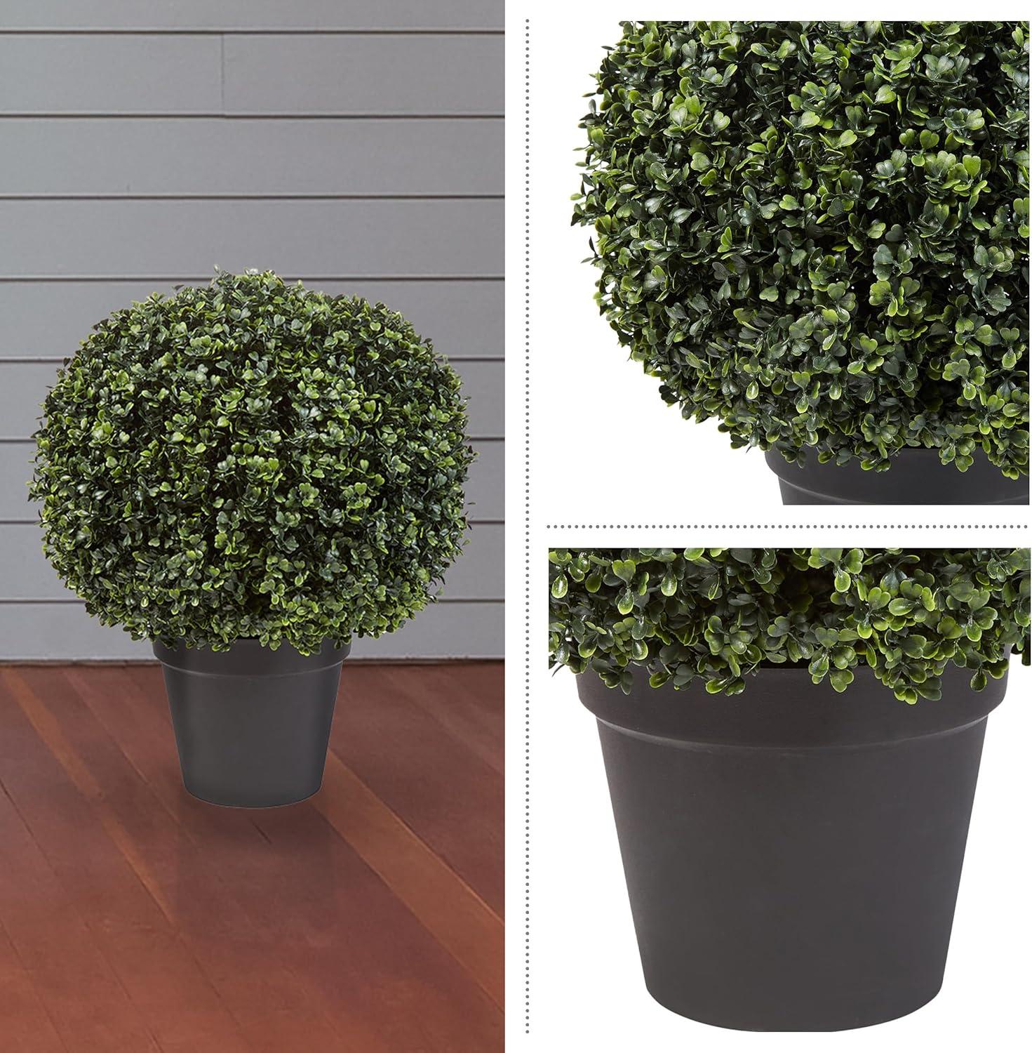 imageArtificial Boxwood Plant  21Inch Topiary Ball Faux Plant  Indoor or Outdoor Fake Plants for Home Entryway or Porch Decor by Pure Garden1Pack