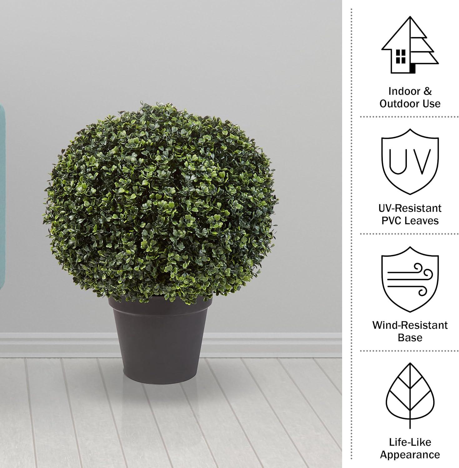 imageArtificial Boxwood Plant  21Inch Topiary Ball Faux Plant  Indoor or Outdoor Fake Plants for Home Entryway or Porch Decor by Pure Garden1Pack