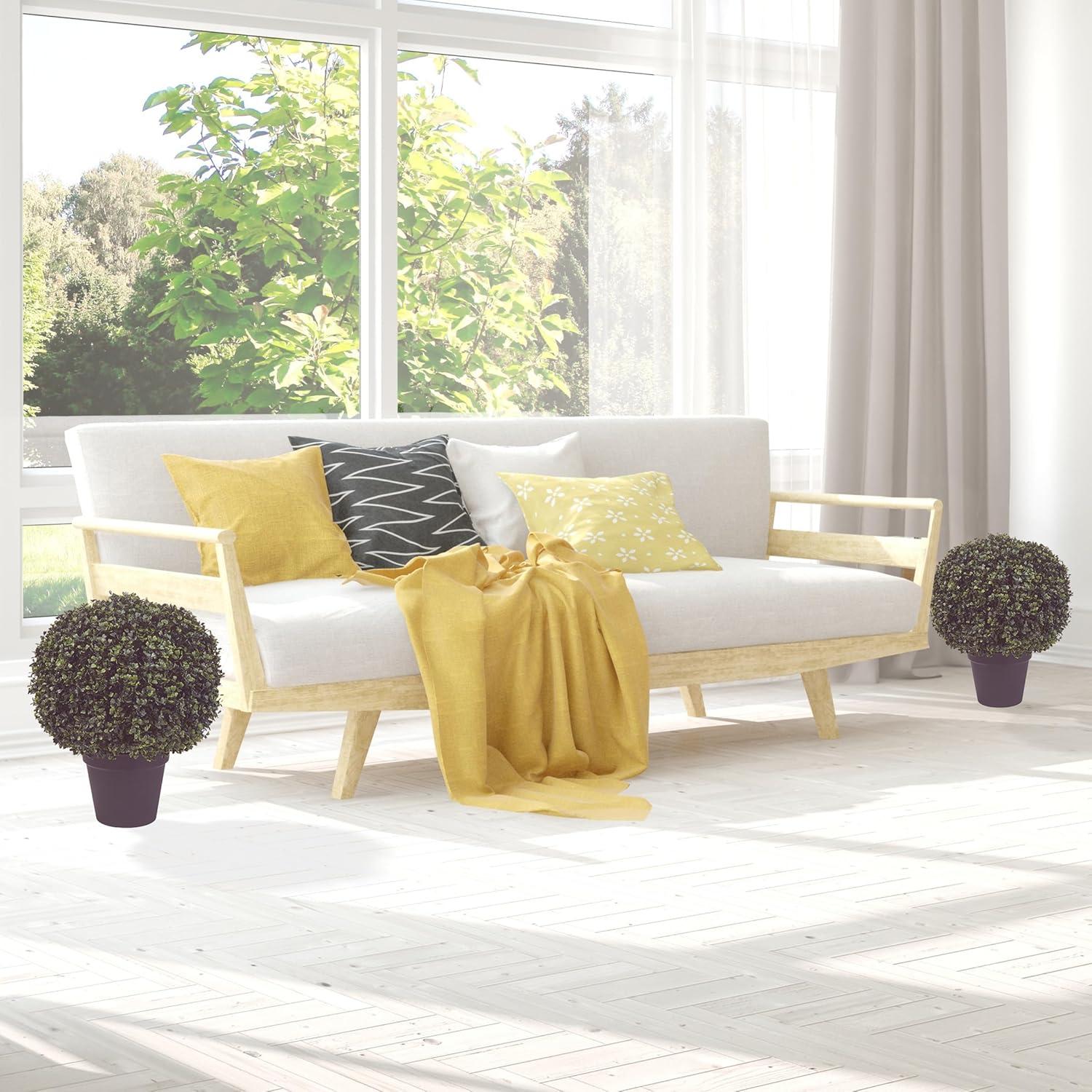 imageArtificial Boxwood Plant  21Inch Topiary Ball Faux Plant  Indoor or Outdoor Fake Plants for Home Entryway or Porch Decor by Pure Garden1Pack