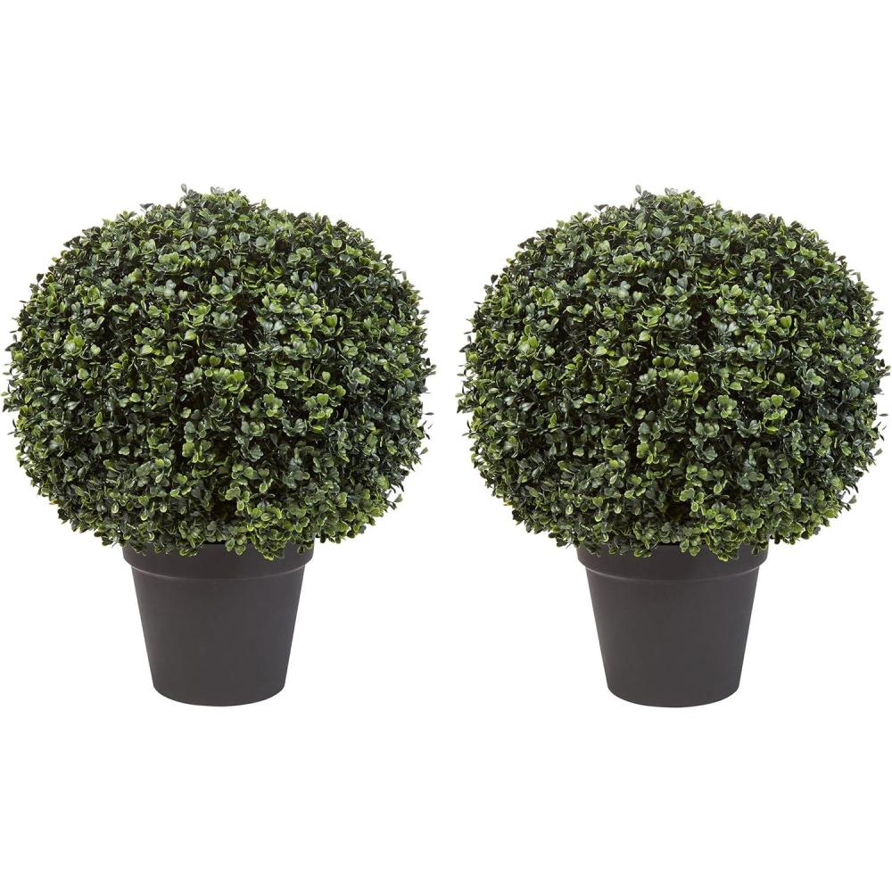 imageArtificial Boxwood Plant  21Inch Topiary Ball Faux Plant  Indoor or Outdoor Fake Plants for Home Entryway or Porch Decor by Pure Garden2Pack