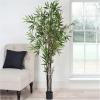 imageArtificial Japanese Bamboo Tree  5Foot Indoor or Outdoor Greenery Accent with Realistically Variegated PVC Leaves and 5Inch Pot by Pure Garden
