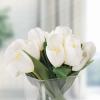 imageTulip Floral Arrangement in Vase 24 Cream Artificial Flowers with Leaves in Decorative Clear Glass Square Bowl ampamp Faux Water for Dcor by Pure Garden