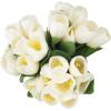 imageTulip Floral Arrangement in Vase 24 Cream Artificial Flowers with Leaves in Decorative Clear Glass Square Bowl ampamp Faux Water for Dcor by Pure Garden