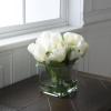 imageTulip Floral Arrangement in Vase 24 Cream Artificial Flowers with Leaves in Decorative Clear Glass Square Bowl ampamp Faux Water for Dcor by Pure Garden