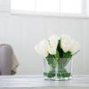imageTulip Floral Arrangement in Vase 24 Cream Artificial Flowers with Leaves in Decorative Clear Glass Square Bowl ampamp Faux Water for Dcor by Pure Garden