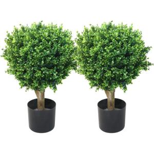 imageHedyotis Topiary Artificial Trees  Set of Two 24InchTall UVResistant Shrubs  IndoorOutdoor Fake Plants for Front Porch Decor by Pure Garden